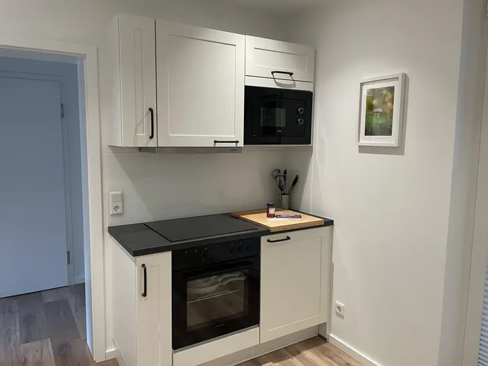 Küche mit Backofen, Mikrowelle und Induktionskochfeld in der Ferienwohnung Friedrich-Spee Erdgeschoss